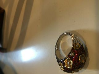 Authentic Stephen Dweck Sterling Red Sapphire Diamonds Gold Flower Ring - Size 9 5