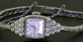Hamilton Antique 14k White Gold 0.  50ct Vs Diamond Mechanical Ladies Watch