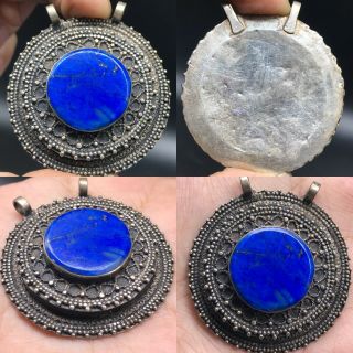 Wonderful Solid Silver Old Rare Lapis Lazuli Stone Pendant