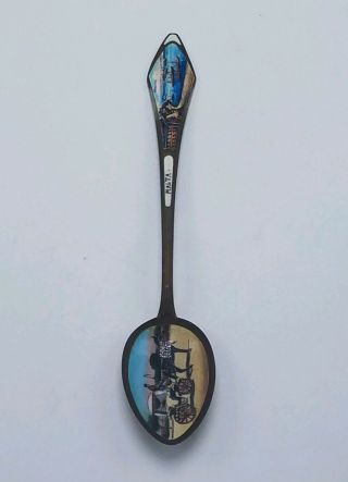 RARE 800 Silver and Enamel Bowl & Handle Malta Souvenir Spoon Ca 1900 - 1910 5 