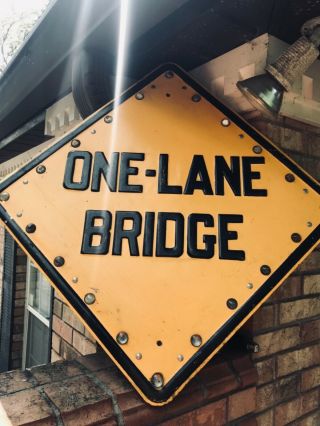 Rare Vintage 1930’s Cat - Eye One - Lane Bridge Sign 24” X 24”