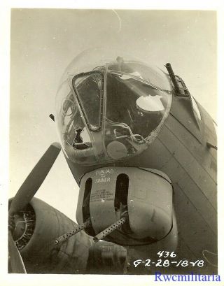 Org.  Photo: B - 17 Bomber Nose Turret " Punjab The Sinner " On Airfield; 1944