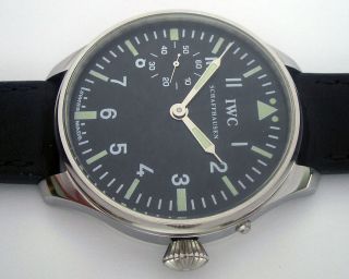 Rare Big Military IWC Schaffhausen Swiss Watch Steel Case Aviator Pilots WW2 4