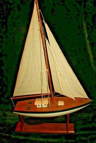 Antique Vintage Toy Model Wooden Pond Yacht Sailboat Ship