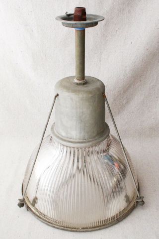 Antique Vintage Industrial Caged Holophane Hibay Lobay Ceiling Pendant Light