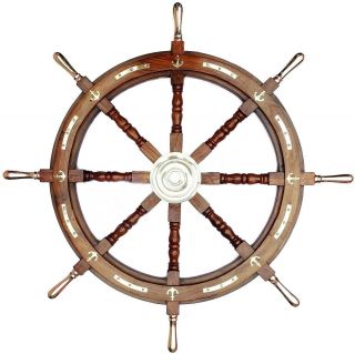 Halloween Ship Wheel 36 Inches Anchor & Strips With Brass Handles Wall Decor