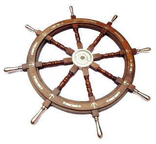 Halloween Ship Wheel 36 Inches Anchor & Strips with Brass Handles Wall Decor 4