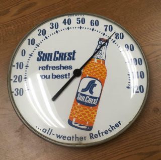 Vintage C.  1950 Sun Crest Orange Soda Pop Gas Station 12 " Metal Thermometer Sign