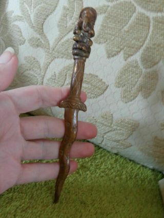 Large Old Thai Gilt Brass Witch Doctor Ganesha Finial Protective Wand