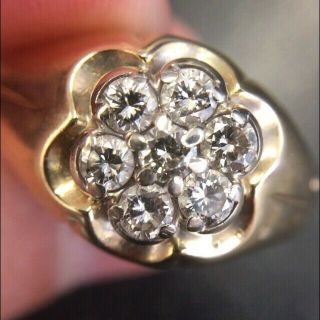 Vintage 14k Gold And Diamond Cluster Ring,  Approx 0.  70 Tcw,