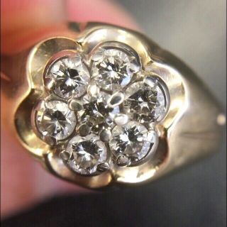 Vintage 14k Gold And Diamond Cluster Ring,  Approx 0.  70 TCW, 3