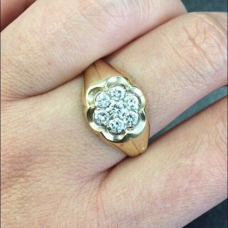 Vintage 14k Gold And Diamond Cluster Ring,  Approx 0.  70 TCW, 4