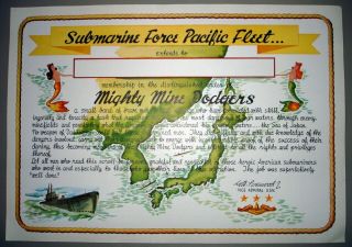 Ww2 Submarine Mighty Mine Dodgers Certificate Operation Barney 1945 Nr