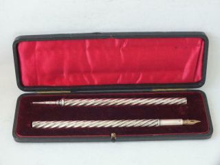 Antique Sterling Silver Dip Pen 1900 & Silver Pencil/ Unmarked// Boxed