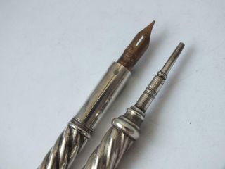 Antique Sterling Silver Dip Pen 1900 & Silver Pencil/ UNMARKED// Boxed 6