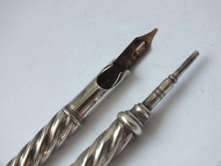 Antique Sterling Silver Dip Pen 1900 & Silver Pencil/ UNMARKED// Boxed 7