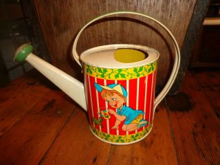 Vintage Ohio Art Tin Childs Water Can With Boy & Girl