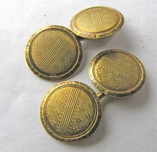 Antique 14k Yellow Gold Cufflinks Art Deco Round Chased Engine Turned