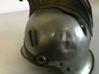 Antique French Cuirassier Cavalry Helmet Full Size Labeled 141 Leather in tact 8