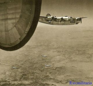 Org.  Photo: Aerial View B - 24 Bomber Group On Mission Flying Over Coastline