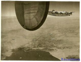 Org.  Photo: Aerial View B - 24 Bomber Group on Mission Flying Over Coastline 2