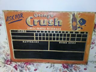 Vintage Orange Crush Embossed Tin Sign 1930 ' s Stout Comp.  Baseball Scoreboard 10