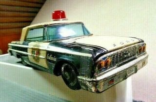 Vintage Japanese Tin Lithograph 1963 Ford Galaxie Hwy Patrol Friction Police Car