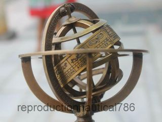 Antique Vintage Astrolabe Brass Armillary Sphere with Wooden Base Nautical Style 4
