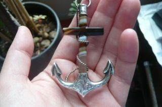 Victorian Scottish Banded Agate And Silver Anchor Brooch