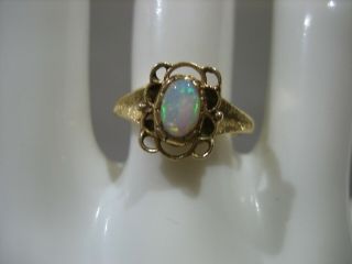 ESTATE VINTAGE 14K SOLID YELLOW FLORENTINE GOLD LADIE ' S OPAL RING SIZE 5 3