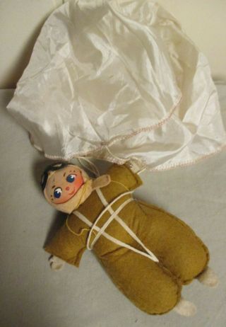 Vintage Wwii Pat Parachute Doll - Wooden Head Toy Elvy Klep Aviatrix Paratrooper