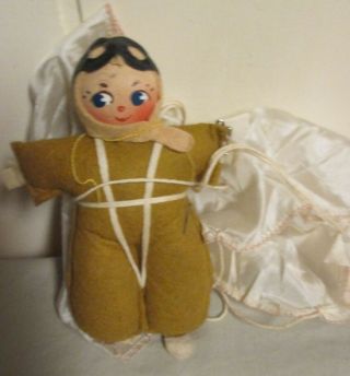 Vintage WWII PAT PARACHUTE Doll - WOODEN HEAD Toy ELVY KLEP Aviatrix PARATROOPER 5