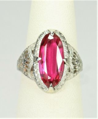 Rare Antique 10k White Gold Ruby Filigree Ring Ostby Barton With Maltese Cross