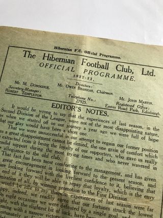Rare 1932 Hibernian Hibs Dundee Utd Programme 3