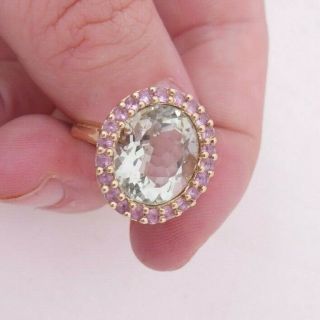 9ct Gold Green Amethyst & Pink Sapphire Large & Heavy Cluster Ring,  9k 375