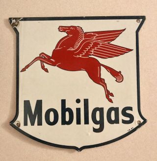 Antique Vintage Mobilgas Pegasus I.  R.  47 Pump Plate Porcealin Metal Sign