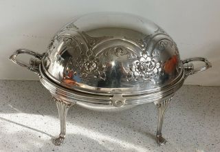 Edwardian Art Nouveau Silver Plate Dome Top Bacon Food Warmer