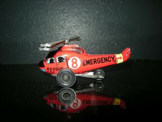 Vintage Emergency Wind Up Friction Tin Helicopter Toy 3 1/2 " Japan