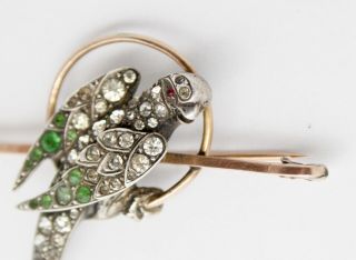 ANTIQUE VINTAGE ART DECO 9ct Rose Gold & Silver Bar Brooch Pin PASTE PARROT BIRD 4