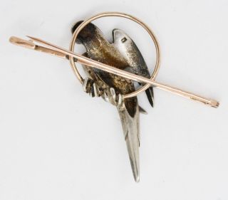 ANTIQUE VINTAGE ART DECO 9ct Rose Gold & Silver Bar Brooch Pin PASTE PARROT BIRD 7