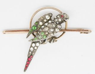 ANTIQUE VINTAGE ART DECO 9ct Rose Gold & Silver Bar Brooch Pin PASTE PARROT BIRD 8