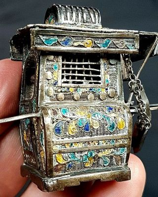 Antique Chinese Silver Filigree Enamelled Sedan Chair C 1870