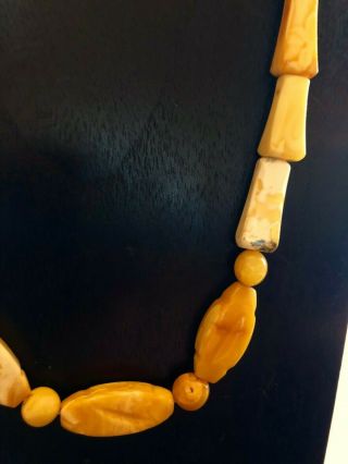Vintage Baltic Amber Egg Yolk Butterscotch & White Carved Bead Necklace 35.  8 g 3