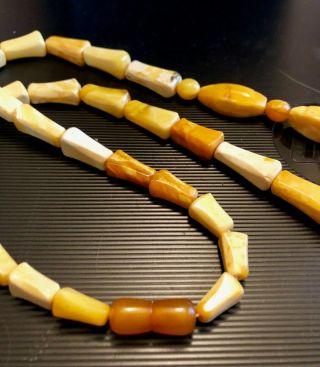 Vintage Baltic Amber Egg Yolk Butterscotch & White Carved Bead Necklace 35.  8 g 6