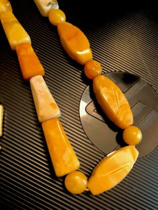 Vintage Baltic Amber Egg Yolk Butterscotch & White Carved Bead Necklace 35.  8 g 7