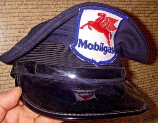 Vintage Collectible Mobil Oil Service Gas Station Attend Uniform Hat Cap Patch