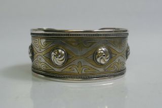 Antique Persian Silver & Gold Tone Inlay Bracelet - 6.  5 " Long