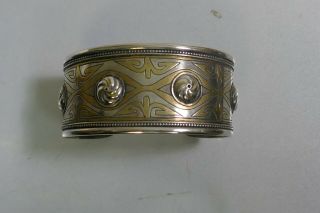 Antique Persian Silver & Gold Tone Inlay Bracelet - 6.  5 