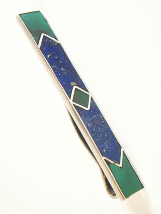 Vintage Lapis/malachite & Silver Tie Clip - Plata/950 - Mexico - 20th Century