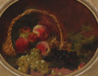 Antique 19thC O/C,  Fruit Still Life,  Oil Painting,  Gold Gilt Frame, 3